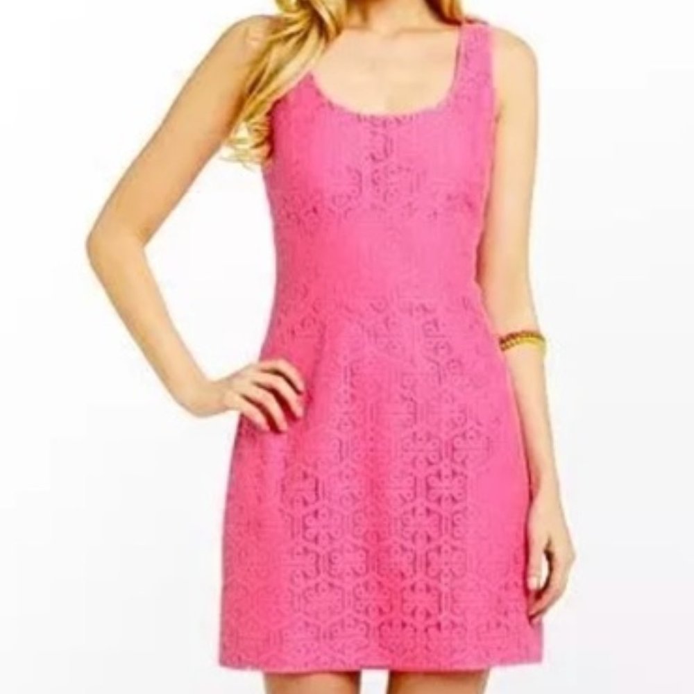 NWT LILLY PULITZER LONNIE DAISY LANE LACE FIESTA PINK DRESS
